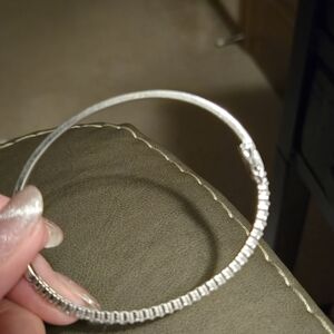 Rhodium plated sterling silver lab created diamond Bangle bracelet